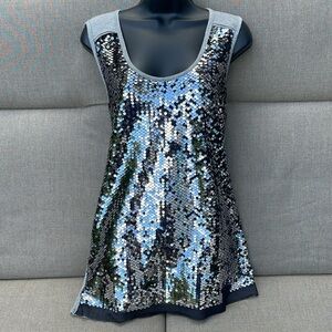 ELIE TAHARI Silver Sequined Tunic